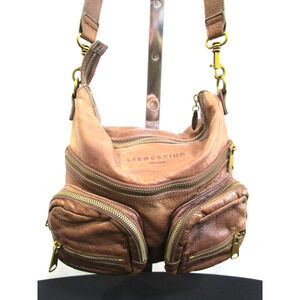 Liebeskind Berlin Anny Safari Brown Leather Zip Pockets Crossbody Purse